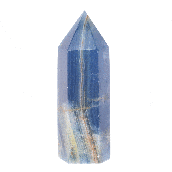 Natural polished blue onyx crystal point, with a height of 12cm. Buy online shop.