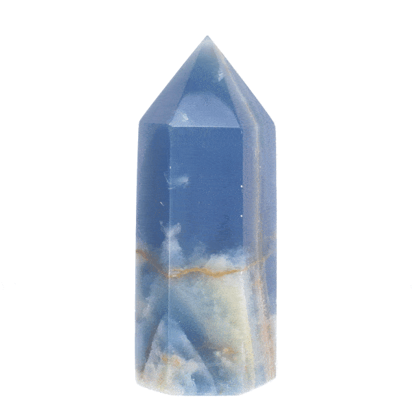 Natural polished blue onyx crystal point, with a height of 12cm. Buy online shop.