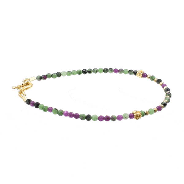 Handmade bracelet made of natural anyolite and pyrite gemstones. The necklace has clasp and decorative elements made of gold plated sterling silver. Buy online shop.