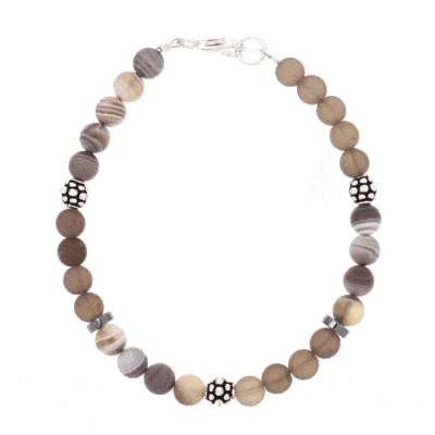 Handmade bracelet with natural smoky quartz, botswana agate and hematite gemstones. The bracelet has decorative elements and clasp made of sterling silver. Buy online shop.