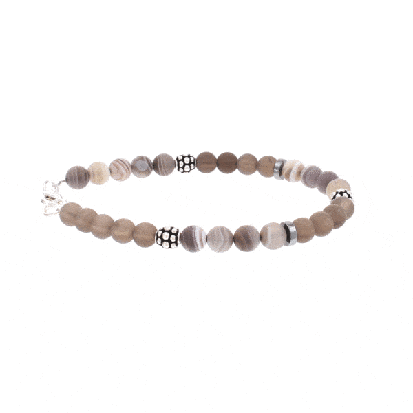 Handmade bracelet with natural smoky quartz, botswana agate and hematite gemstones. The bracelet has decorative elements and clasp made of sterling silver. Buy online shop.