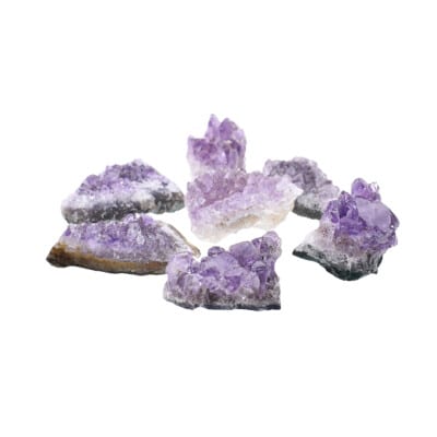 Small, rough pieces of natural amethyst gemstone, ranging from 3cm to 5cm. Buy online shop.