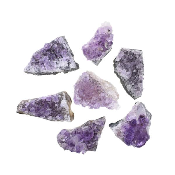 Small, rough pieces of natural amethyst gemstone, ranging from 3cm to 5cm. Buy online shop.