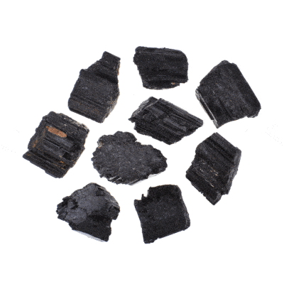 Small, rough pieces of natural black tourmaline gemstone. Buy online shop