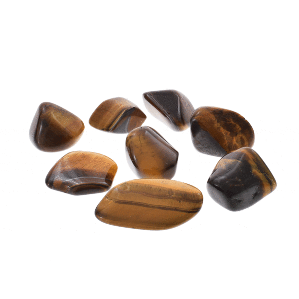 Tumbled, natural tiger's eye gemstones, ranging from 1.5cm to 3cm. Buy online shop.