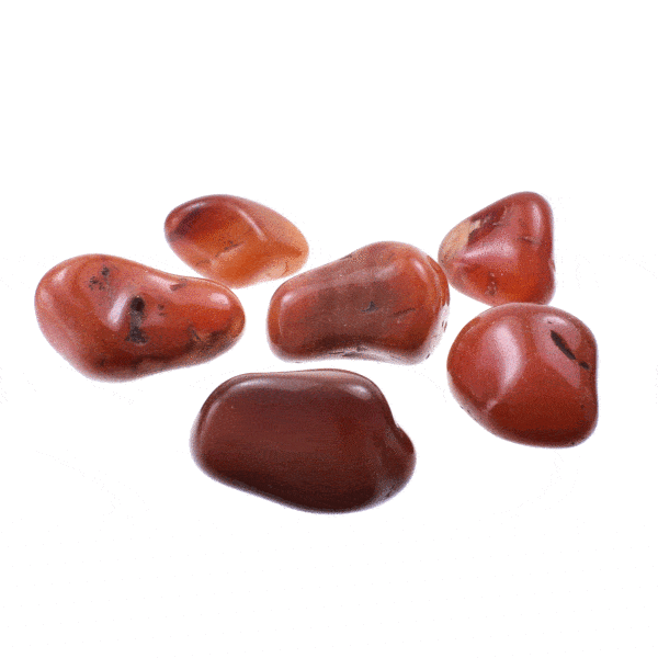 Natural, tumbled carnelian agate gemstones, ranging from 2.5cm to 3.5cm. Buy online shop.