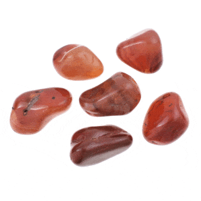 Natural, tumbled carnelian agate gemstones, ranging from 2.5cm to 3.5cm. Buy online shop.