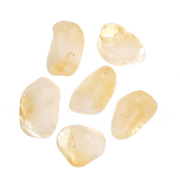 Tumbled, natural citrine quartz gemstones, ranging from 2.5cm to 3.5cm. Buy online shop.