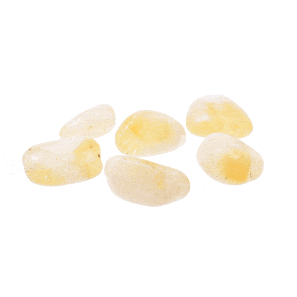 Tumbled, natural citrine quartz gemstones, ranging from 2.5cm to 3.5cm. Buy online shop.