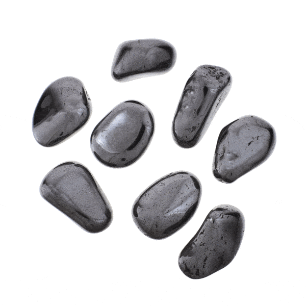 Tumbled, natural hematite gemstones, ranging from 2cm to 2.5cm. Buy online shop.