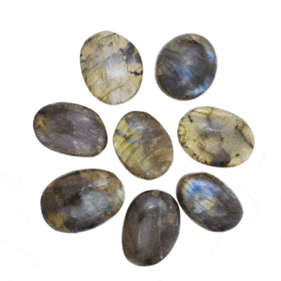 Tumbled, natural labradorite gemstones, ranging from 3cm to 3.5cm. Buy online shop.