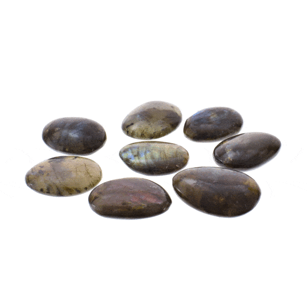 Tumbled, natural labradorite gemstones, ranging from 3cm to 3.5cm. Buy online shop.