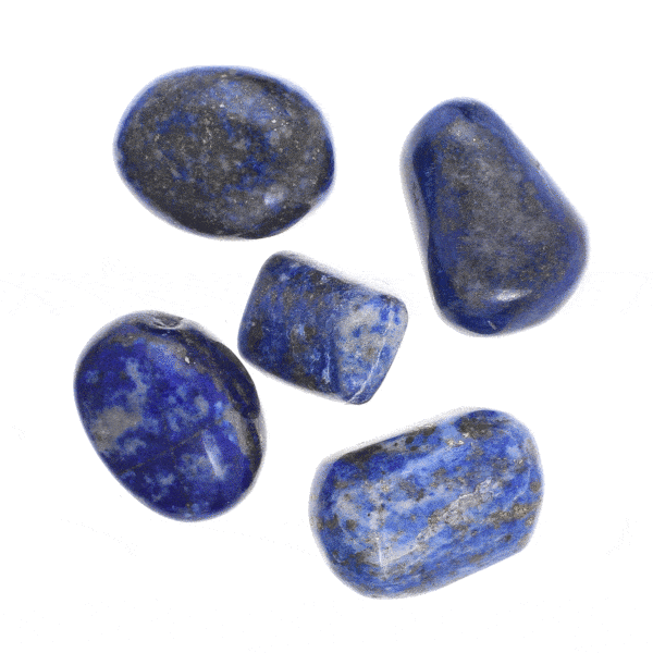 Natural, tumbled lapis lazuli gemstones, ranging from 3cm to 4cm. Buy online shop.