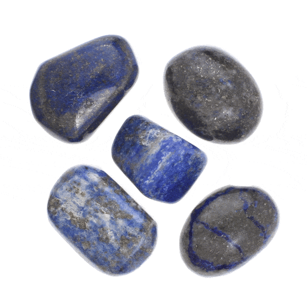 Natural, tumbled lapis lazuli gemstones, ranging from 3cm to 4cm. Buy online shop.