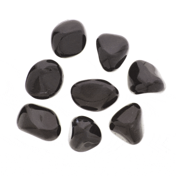 Tumbled, natural black onyx gemstones, ranging from 3cm to 3.5cm. Buy online shop.