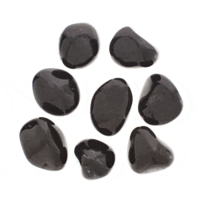 Tumbled, natural black onyx gemstones, ranging from 3cm to 3.5cm. Buy online shop.