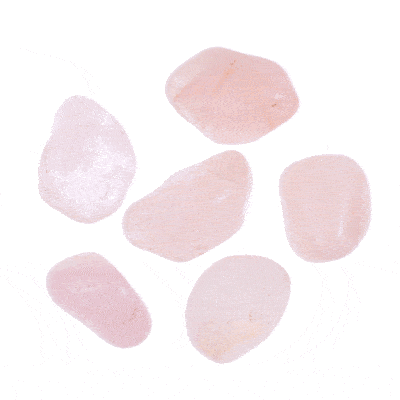 Tumbled, natural rose quartz gemstones, ranging from 3.5cm to 4.5cm. Buy online shop.