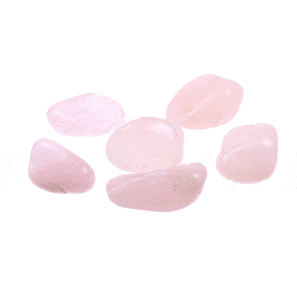 Tumbled, natural rose quartz gemstones, ranging from 3.5cm to 4.5cm. Buy online shop.