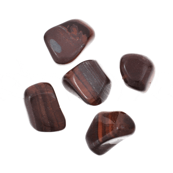 Tumbled, natural red tiger's eye gemstones, ranging from 3cm to 3.5cm. Buy online shop.