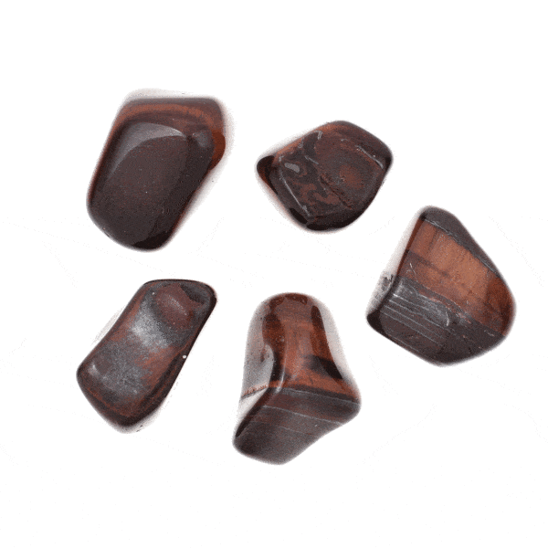 Tumbled, natural red tiger's eye gemstones, ranging from 3cm to 3.5cm. Buy online shop.