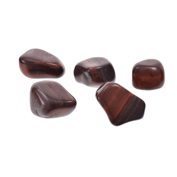 Tumbled, natural red tiger's eye gemstones, ranging from 3cm to 3.5cm. Buy online shop.
