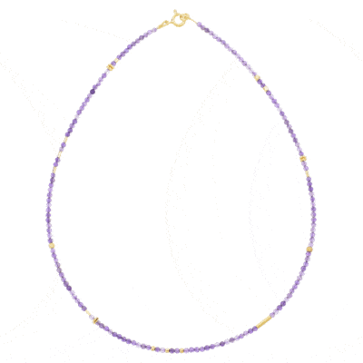 Handmade necklace with natural amethyst gemstones and decorative elements made of gold plated sterling silver. Buy online shop.