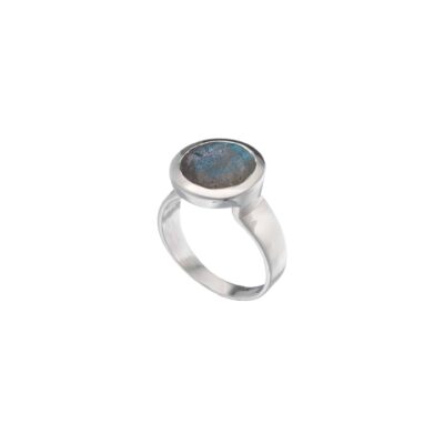 Handmade ring made of sterling silver and natural labradorite gemstone in a round shape. Buy online shop.