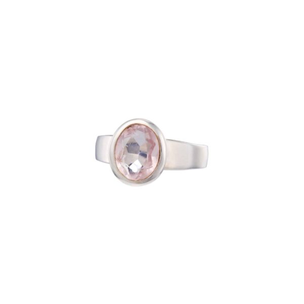 Handmade ring made of sterling silver and natural rose quartz gemstone in an oval shape. Buy online shop.