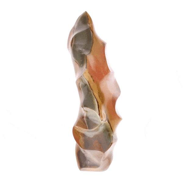 Polished flame made from natural ocean jasper gemstone, with a height of 31cm. Buy online shop.