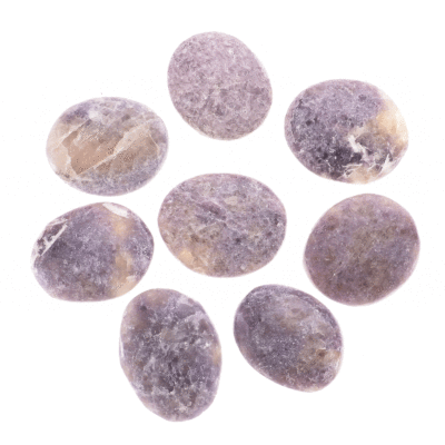 Natural, tumbled lepidolite gemstones, ranging from 3cm to 3.5cm. Buy online shop.