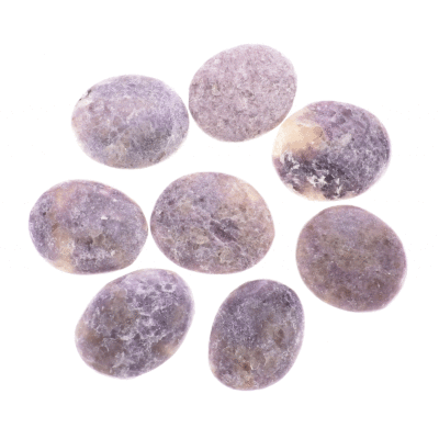 Natural, tumbled lepidolite gemstones, ranging from 3cm to 3.5cm. Buy online shop.