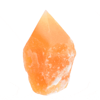 Point made from natural orange calcite gemstone, polished on the top. The point has a height of 9cm. Buy online shop.