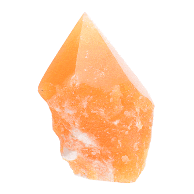 Point made from natural orange calcite gemstone, polished on the top. The point has a height of 9cm. Buy online shop.