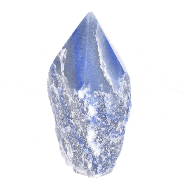 Point made of natural blue quartz gemstone, polished on the top. The point has a height of 10.5cm. Buy online shop.