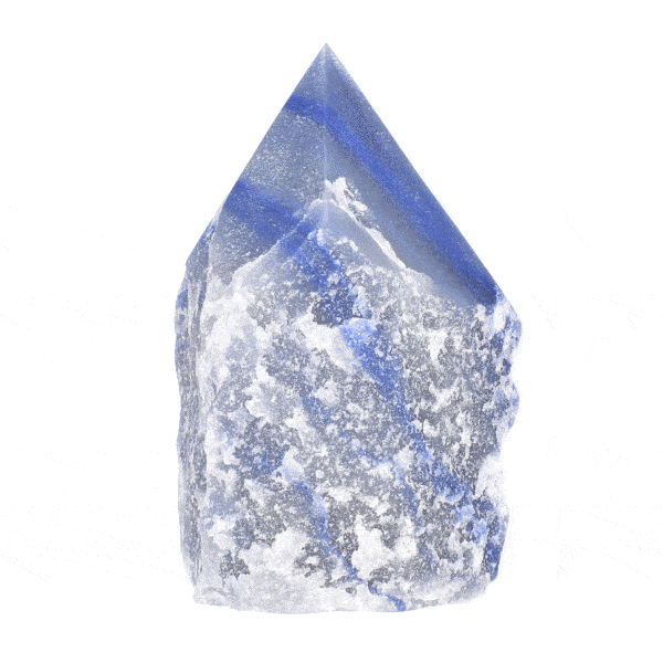 Point made of natural blue quartz gemstone, polished on the top. The point has a height of 10.5cm. Buy online shop.