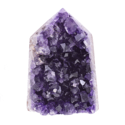 Point made of natural amethyst geode gemstone with polished outline. The point has a height of 8cm. Buy online shop.