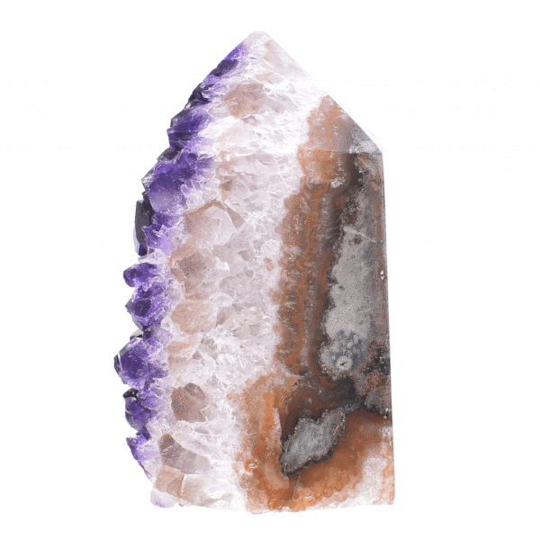 Point made of natural amethyst geode gemstone with polished outline. The point has a height of 9cm. Buy online shop.