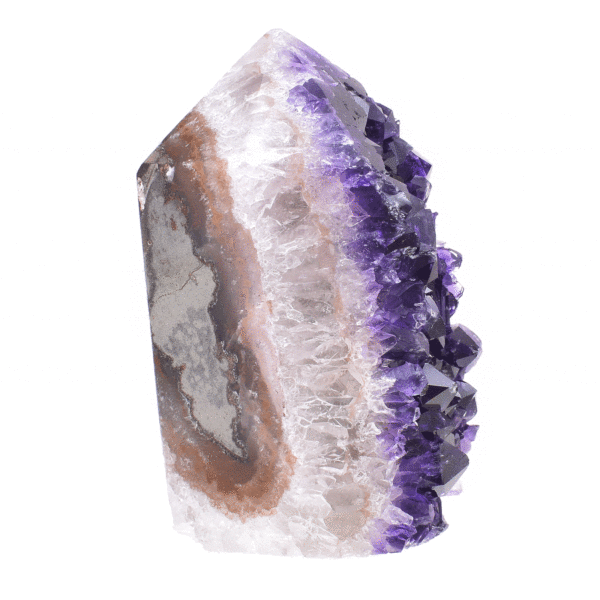 Point made of natural amethyst geode gemstone with polished outline. The point has a height of 9cm. Buy online shop.