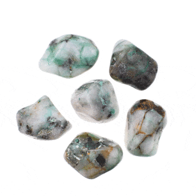 Natural, tumbled dioptase gemstones, ranging from 2.5cm to 3.5cm. Buy online shop.