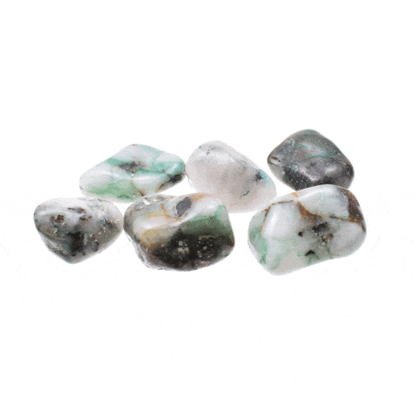 Natural, tumbled dioptase gemstones, ranging from 2.5cm to 3.5cm. Buy online shop.