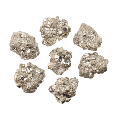 Natural, raw pyrite gemstones, ranging from 2.5cm to 3cm. Buy online shop.