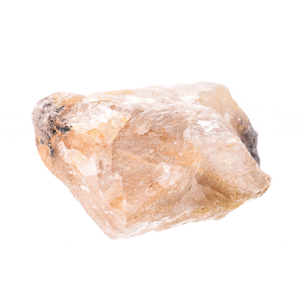 Raw piece of natural rutilated quartz gemstone with golden-yellowish rutile and a size of 8cm. Buy online shop.