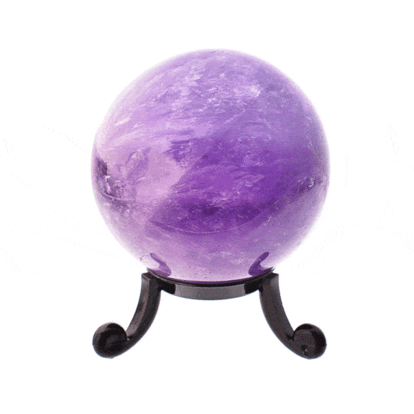 Sphere made from excellent quality natural amethyst gemstone, with a diameter of 6cm. The sphere comes with a black plexiglass base. Buy online shop.