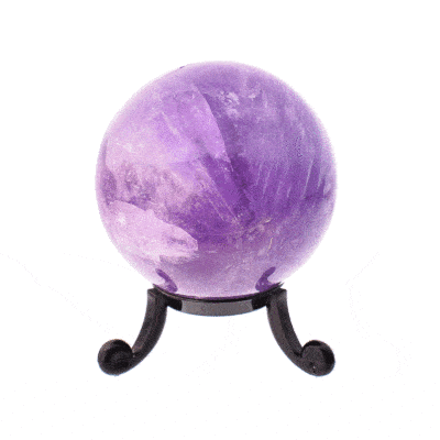 Sphere made from excellent quality natural amethyst gemstone, with a diameter of 6cm. The sphere comes with a black plexiglass base. Buy online shop.