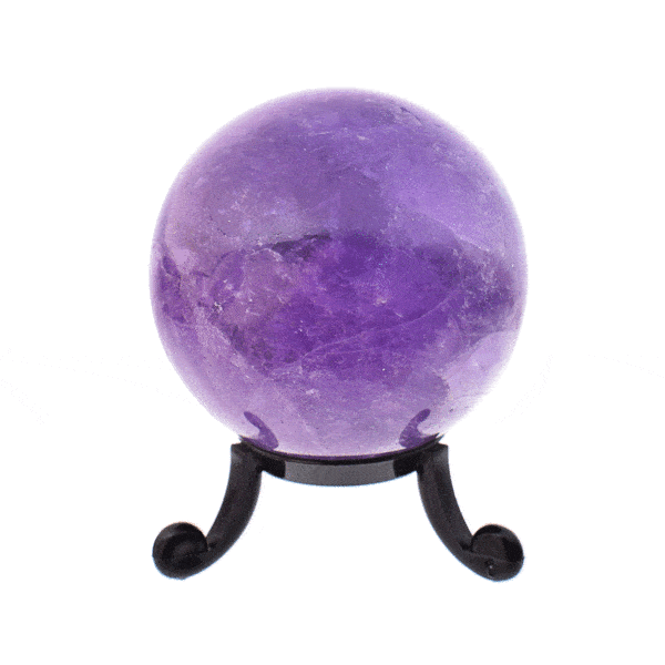 Sphere made from excellent quality natural amethyst gemstone, with a diameter of 6cm. The sphere comes with a black plexiglass base. Buy online shop.