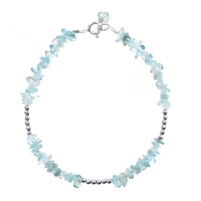 Handmade bracelet with natural apatite and hematite gemstones in an irregular and spherical shape. The necklace has a clasp made from sterling silver. Buy online shop.