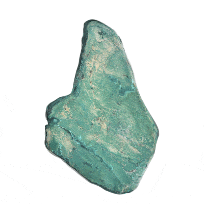 Raw piece of natural chrysocolla gemstone with some polished parts on its front side and a size of 14cm. Buy online shop.