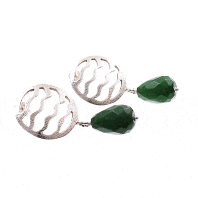 Handmade earrings made of sterling silver and natural, faceted aventurine gemstone in a tear-drop shape. Buy online shop.
