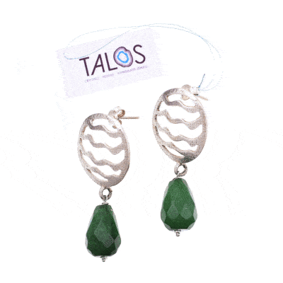 Handmade earrings made of sterling silver and natural, faceted aventurine gemstone in a tear-drop shape. Buy online shop.