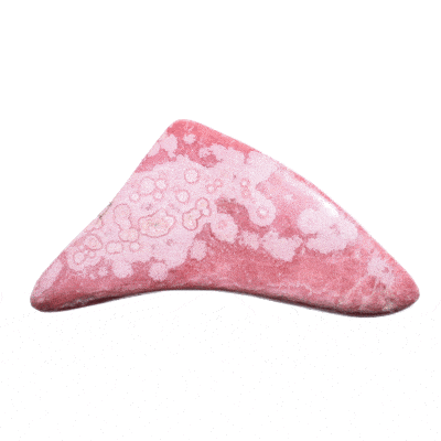 Polished piece of natural, irregular-shaped rhodochrosite gemstone, polished on its one side. The stone has a size of 11cm. Buy online shop.